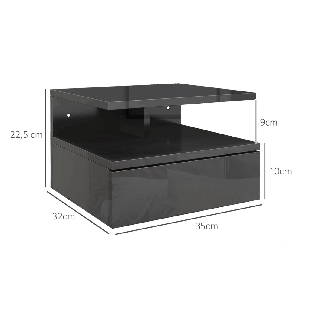 Comodino Moderno con Cassetto e Ripiano Aperto ¨C zephmum ¨C 35x32x22,5 cm Nero Lucido