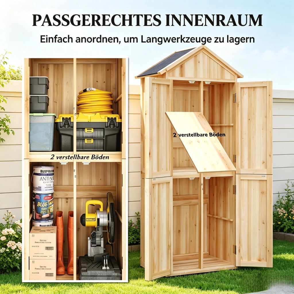 ARMADIO DA GIARDINO 82x50x190 cm Legno Naturale Tetto Inclinato