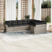 Set Divano da Giardino 9pz con Cuscini Grigio Chiaro Polyrattan