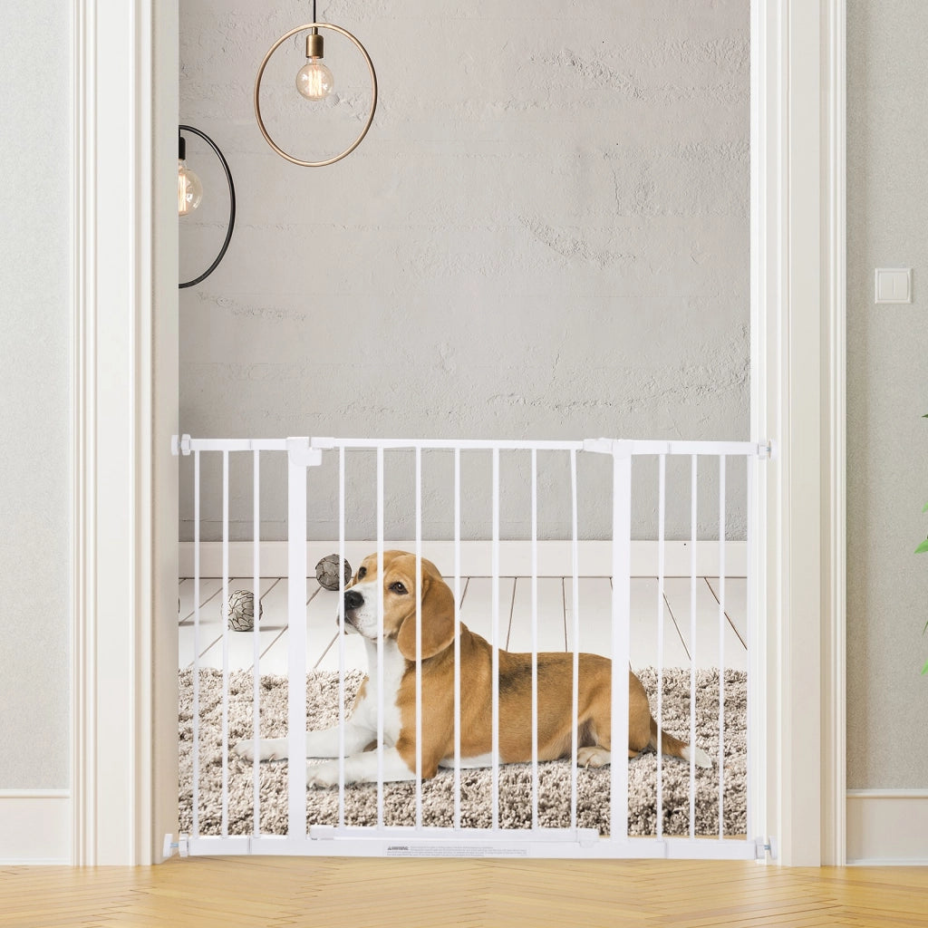 EasyComfort Cancellino per Cani di Sicurezza Estensibile da 76-107cm Montaggio a Pressione, Metallo e Plastica, Bianco