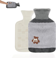 Bottiglia di acqua calda con cappuccio in piuma - 1 litro - senza bucato - grigio - regalo per familiari e amici - flacone di acqua calda con cappuccio