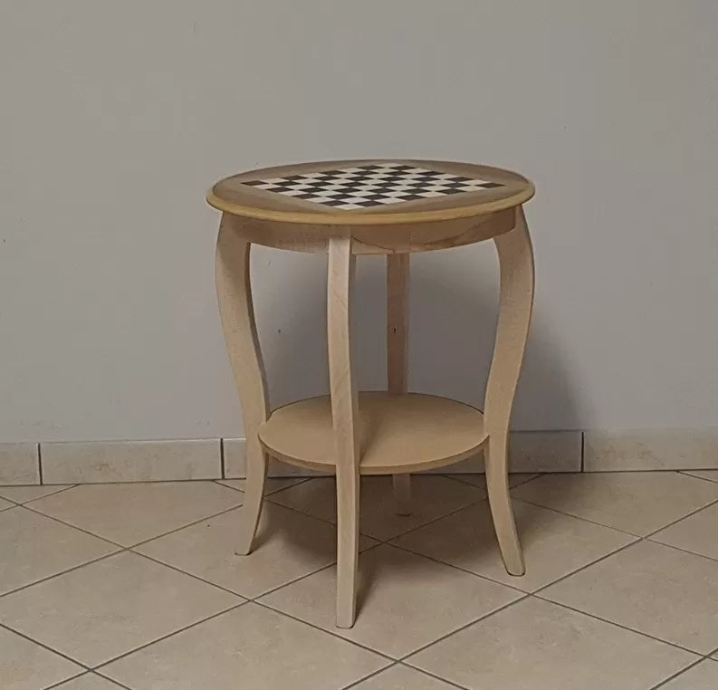 Tavolino rotondo scacchiera arte povera legno tinta noce  50x50x63 - Mobili 2G