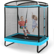Trampolino Elastico per bambini con Altalena, Rete di Sicurezza, Trampolino Rettangolare Portato 100 kg, Tappeto da Salto all'Aperto, Tappetino per Saltare, 190x122x210 cm
