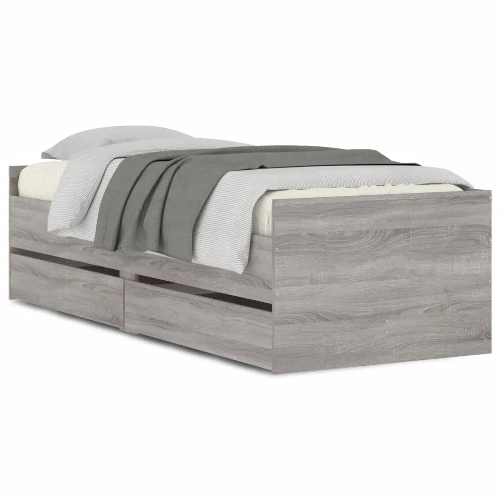 Letto singolo | Letto per adulti | Giroletto con Cassetti Grigio Sonoma 90x200 cm