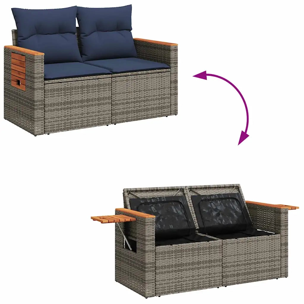 Set Divani da Giardino 7 pz con Cuscini Grigio in Polyrattan 3325988