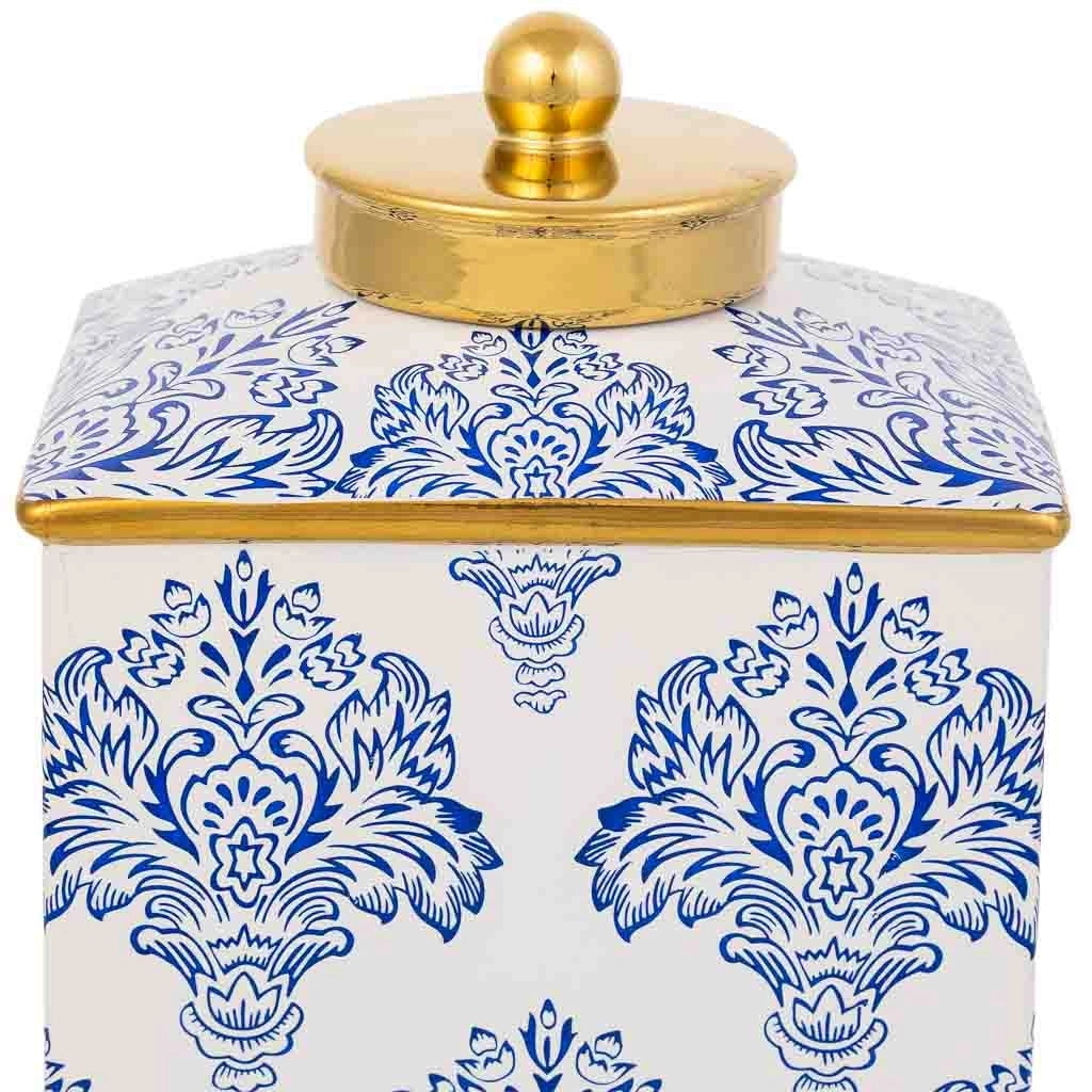 Vaso in ceramica bianca e blu, cm 15,5x12,5x26h