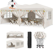 Gazebo Esterno Resistente 3x6 m, Tendone da Giardino con 6 Pareti Rimovibili, Sistema Pop-Up, Altezza Regolabile, Borsa da Trasporto, per Campeggio, Festa, Matrimonio, Beige