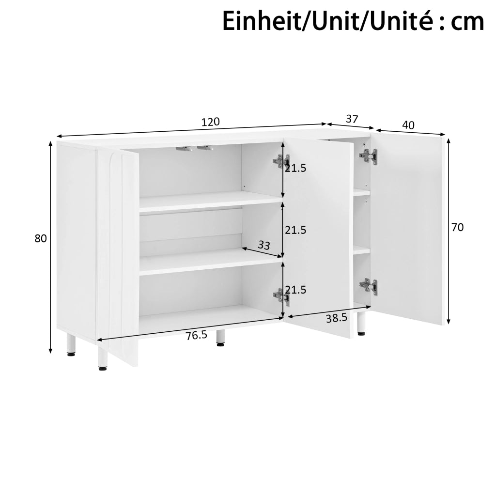 Credenza con 3 ante e ripiani regolabili; chiusura ammortizzata - per ingresso - bianco
