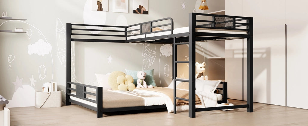 DESMIU Letto a castello 90 × 200 e 140 × 200 cm 2 posti in metallo, con sponde di sicurezza, senza materasso, nero