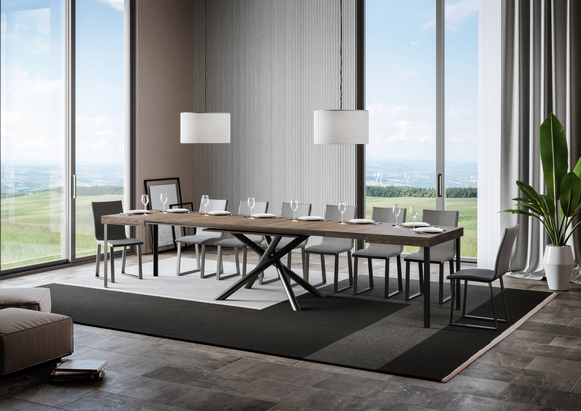 Tavolo Allungabile 140-400x90x77 cm Famas Noce Telaio Antracite