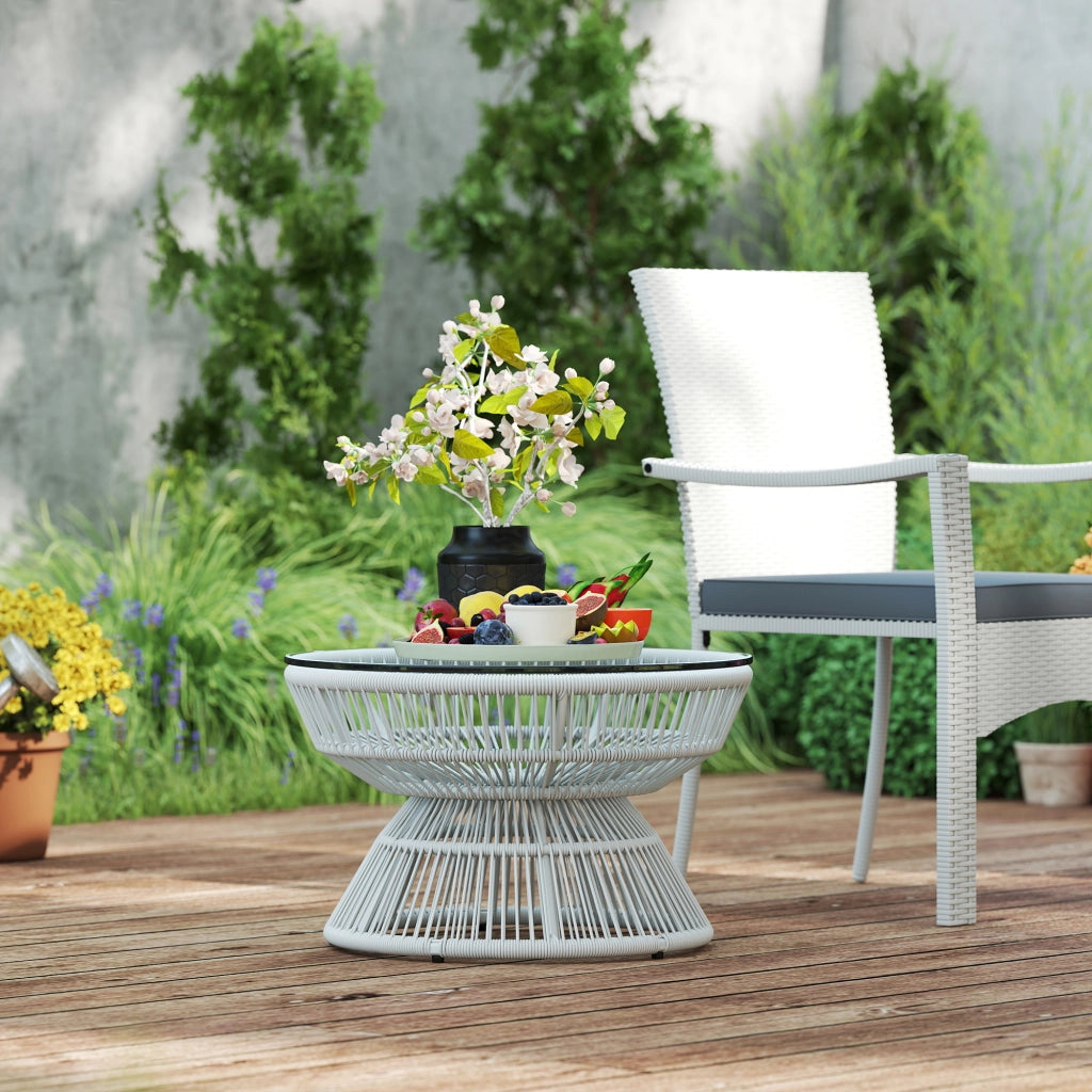 Tavolino da giardino rotondo ¨C zephmum ¨C in resina effetto rattan con piano in vetro temperato ?60x37 cm