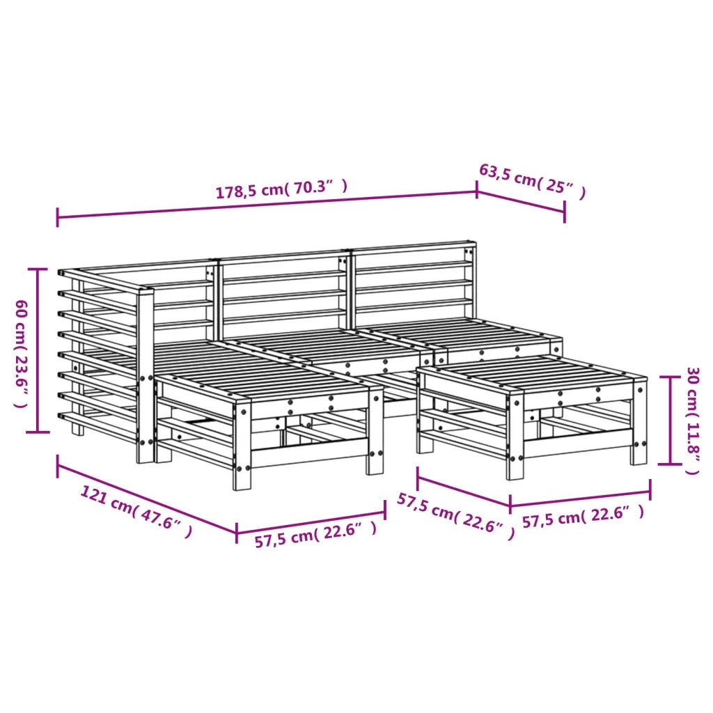 Set Salotto da Giardino 5 pz | Set di Mobili da Esterno in Legno Massello di Douglas