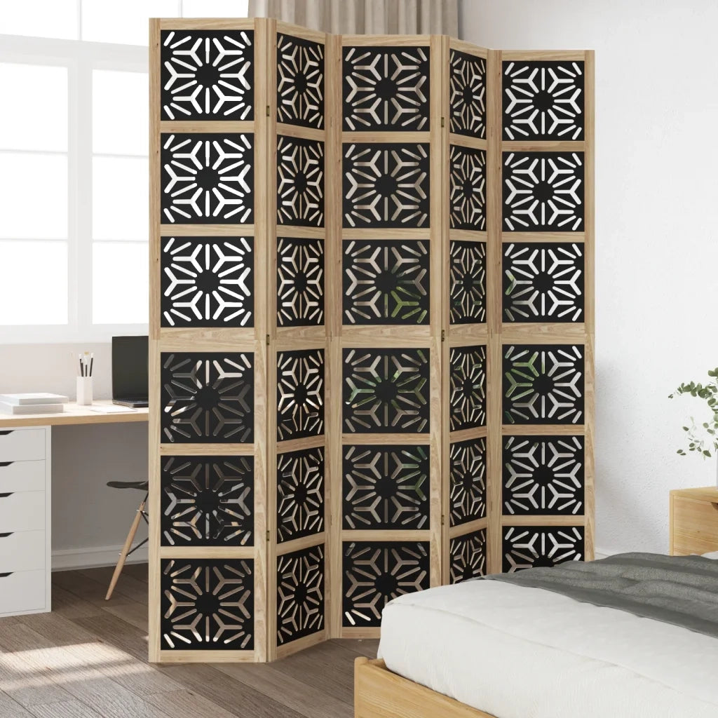 Divisorio Ambienti | Divider per stanze | Paravento 5 Pannelli Marrone e nero Legno di Paulownia