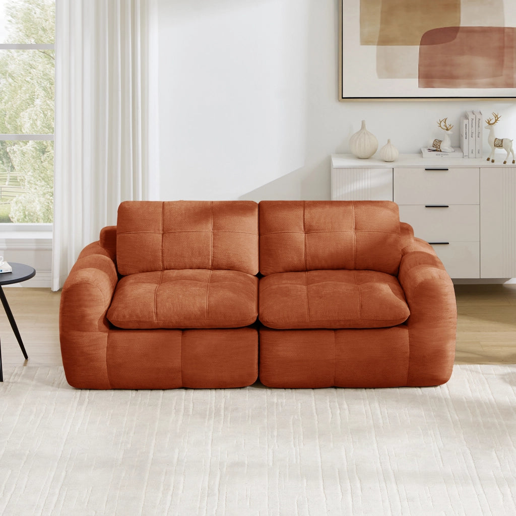 Divano modulare a 2 posti con seduta profonda, comfort ergonomico e montaggio nullo per salotto, in ciniglia arancione