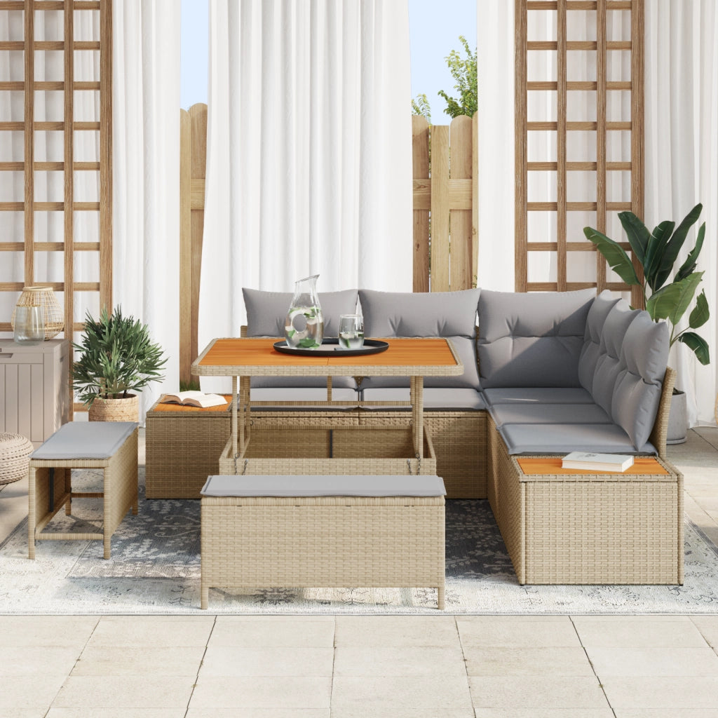 Set Divano Giardino da 8 Pezzi con Cuscini Beige in Polyrattan Acacia