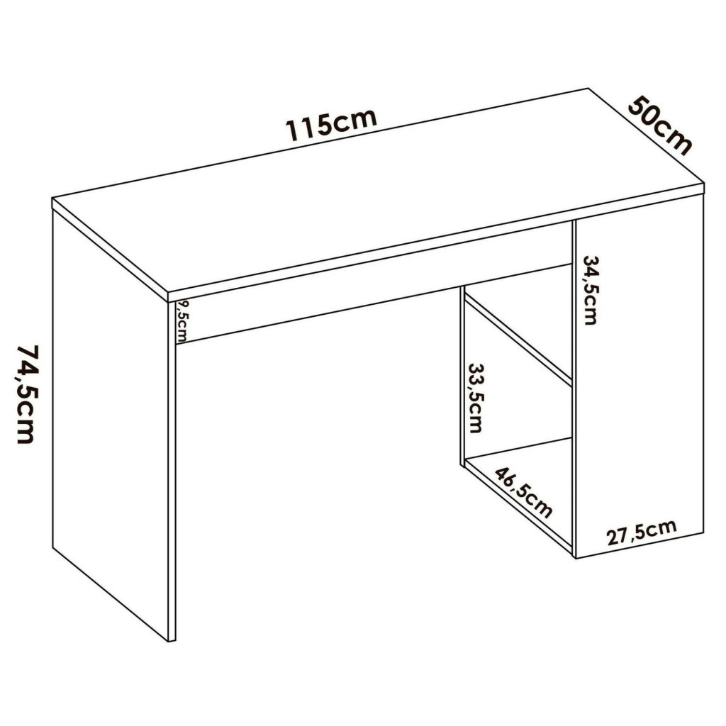 Scrivania Arianella, Scrittoio multiuso da ufficio o cameretta, Tavolo da studio lineare con scaffali, 115x50h74 cm, Rovere e Bianco