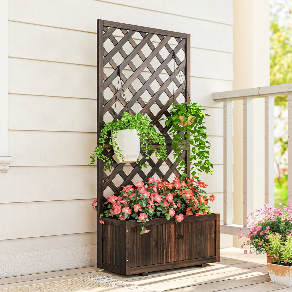 Fioriera per Giardino con Griglia di Legno ¨C Zephmum ¨C 72,5x31,5x149,5 cm Carbonizzato