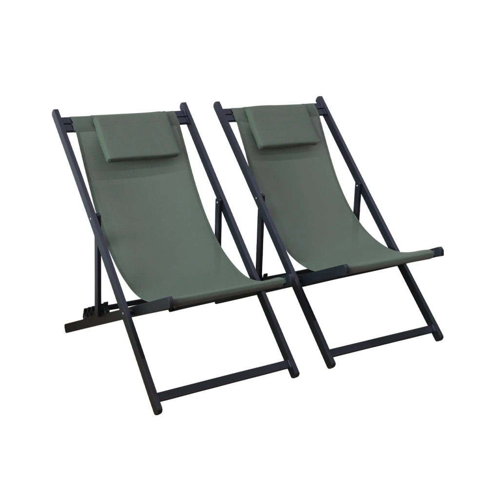 Set 2 lettini prendisole in alluminio multiposizione, verde kaki