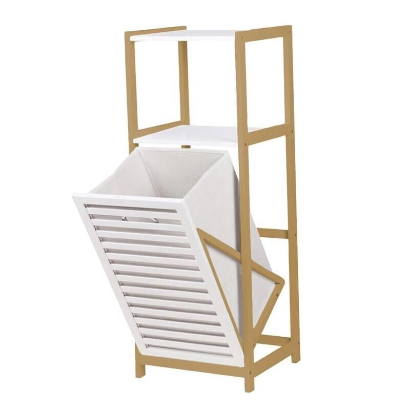MAURY'S MOBILE PORTA BIANCHERIA IN LEGNO 36 X 33 X H98 CM BIANCO E BAMBOO