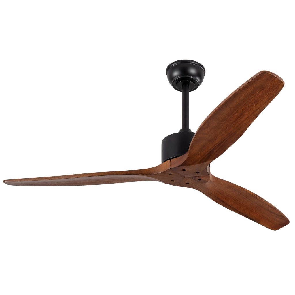 Ventilatore da soffitto a 3 pale in legno massello; con telecomando; senza luce; colore noce