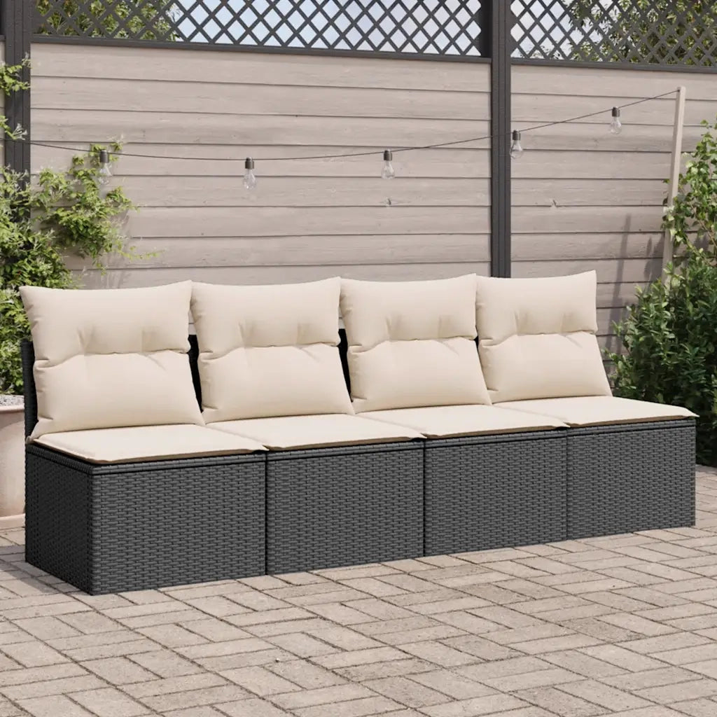 Divano da Giardino con Cuscini a 4 Posti-Sofa da Giardino-Divano da esterno Nero in Polyrattan 383784
