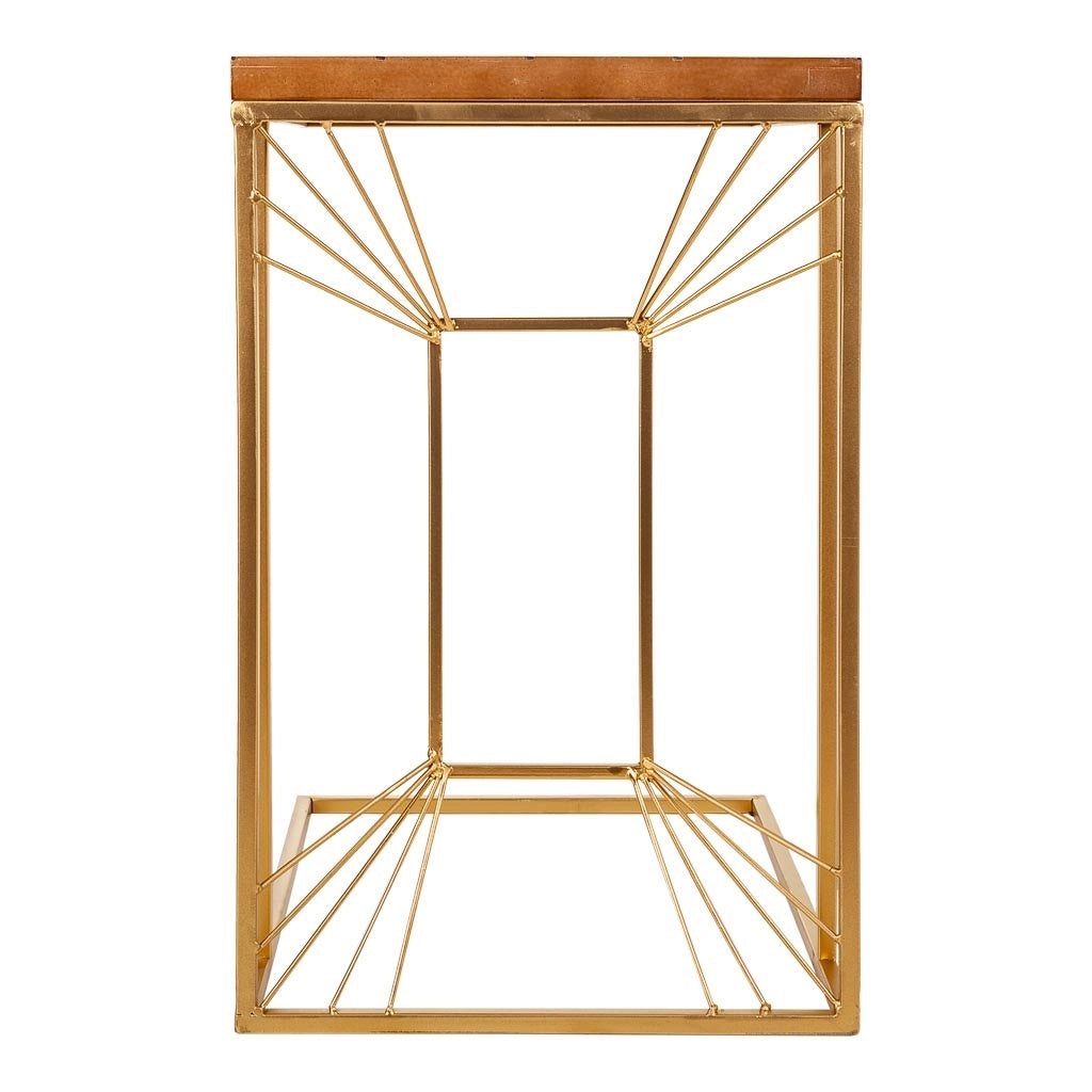 Tavolino angolare in legno e metallo oro 45x35x55h