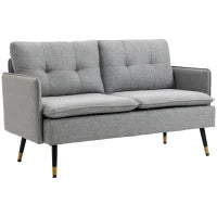 Divano 2 Posti in Tessuto con Cuscini Imbottiti e Gambe in Acciaio 139x68x80cm, Grigio