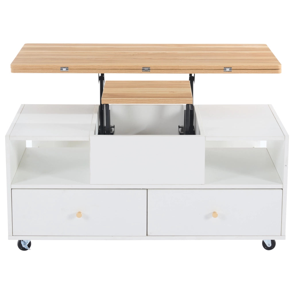 Tavolino da salotto sollevabile con piano pieghevole, 4 cassetti e ruote, 100 x 50 x 47,5 cm