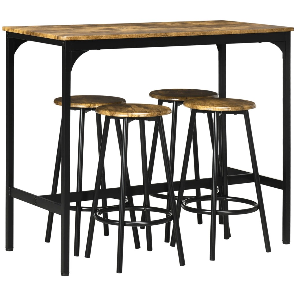 Set tavolo bar ULEVR 5 pezzi con 4 sgabelli, 110x50x89,5 cm, MDF e metallo marrone rustico