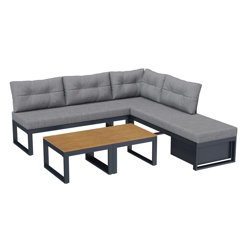 Set da giardino modulare 191.5x191.5x79 cm con contenitore; poliestere grigio