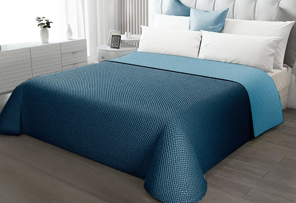 Trapunta Double Face 200x255 cm Coperta Morbida Copriletto Tinta Unita Blu