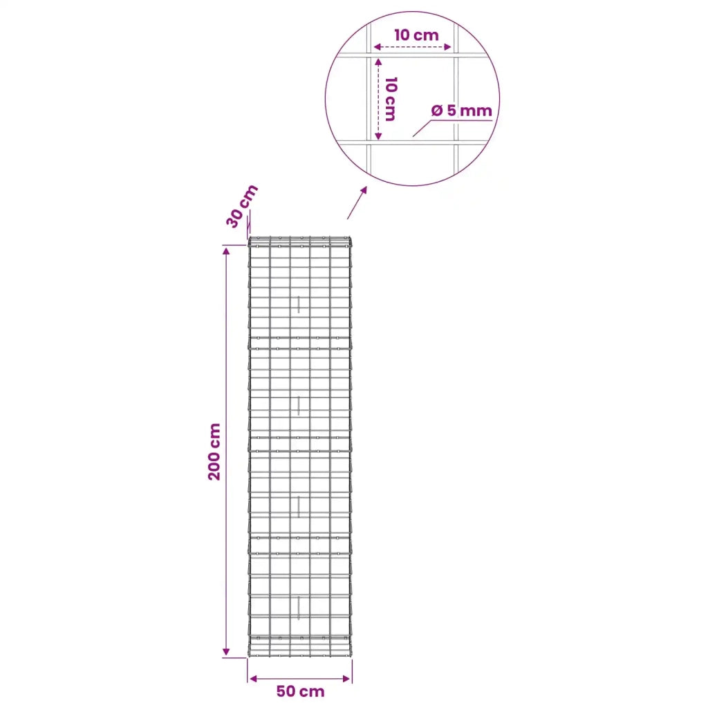 Gabione con filo da 5 mm e rete 10x10 cm 50x30x200 cm 3465163