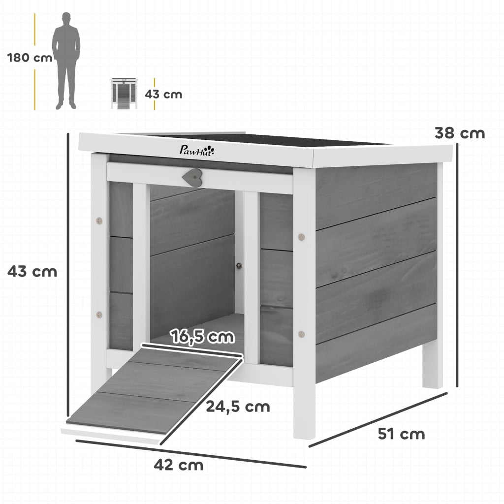 Gabbia per conigli con rampe e tetto apribile ¨C zephmum ¨C 51x42x43 cm grigio bianco legno