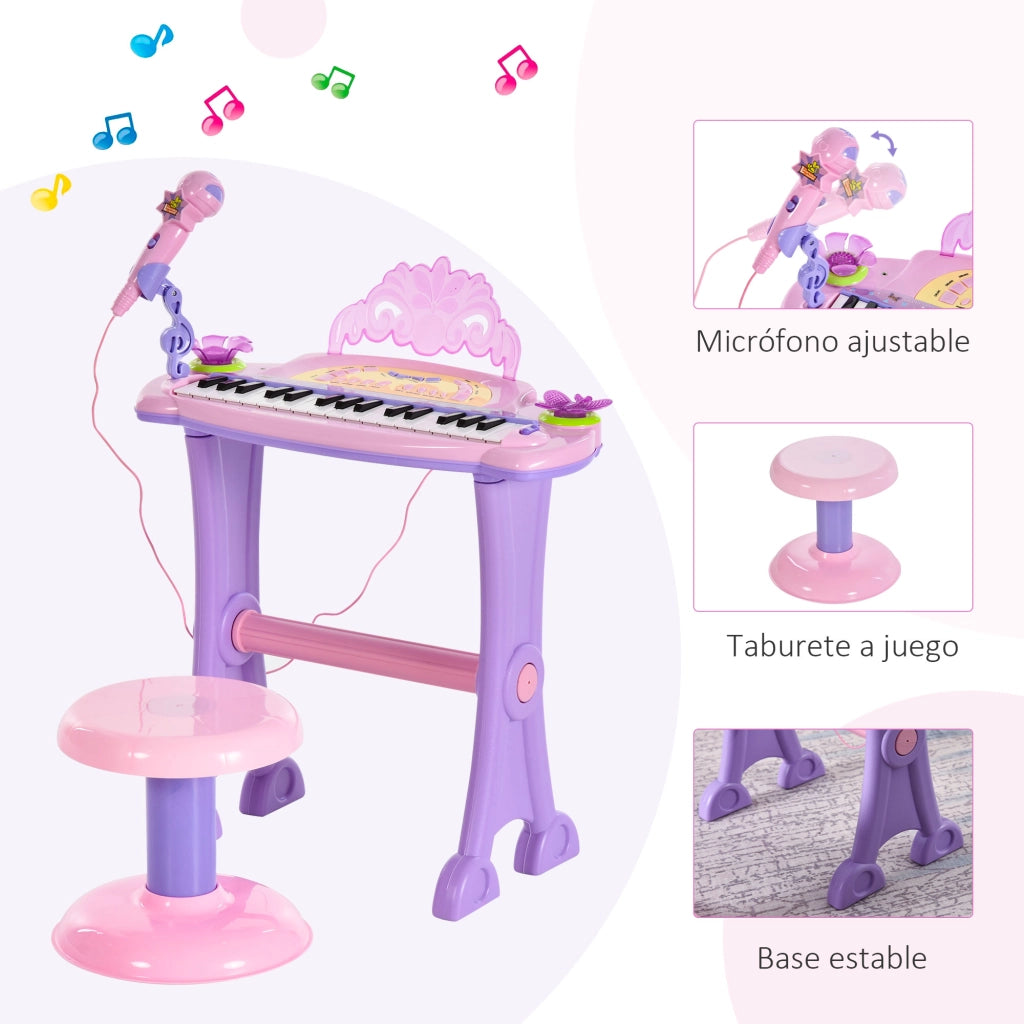 Piano Giocattolo per Bambini con Microfono e Sgabello ¨C Zephmum ¨C Rosa