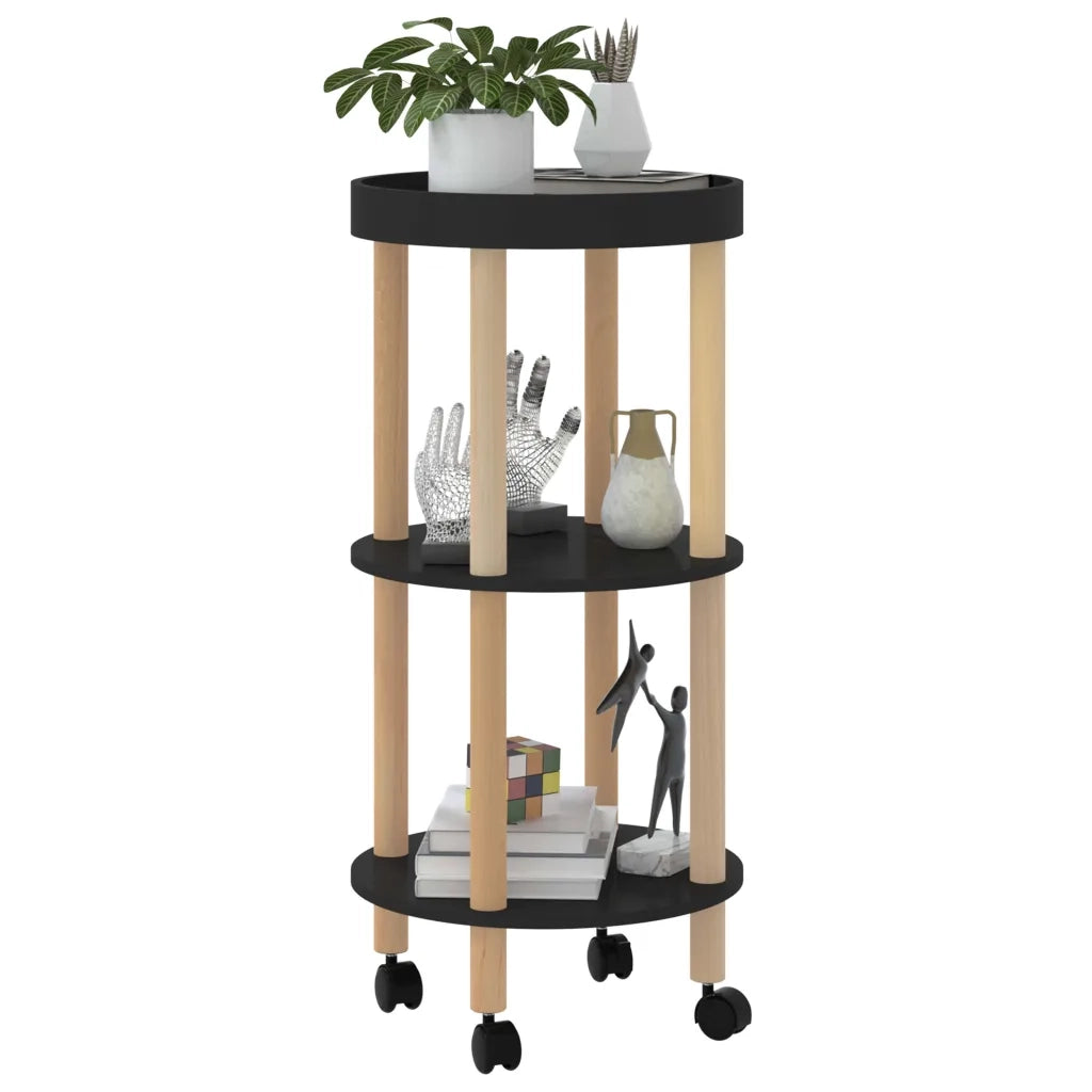 Carrello 3 Ripiani Nero 38x38x82 cm in Legno Multistrato e Pino cod mxl 64653