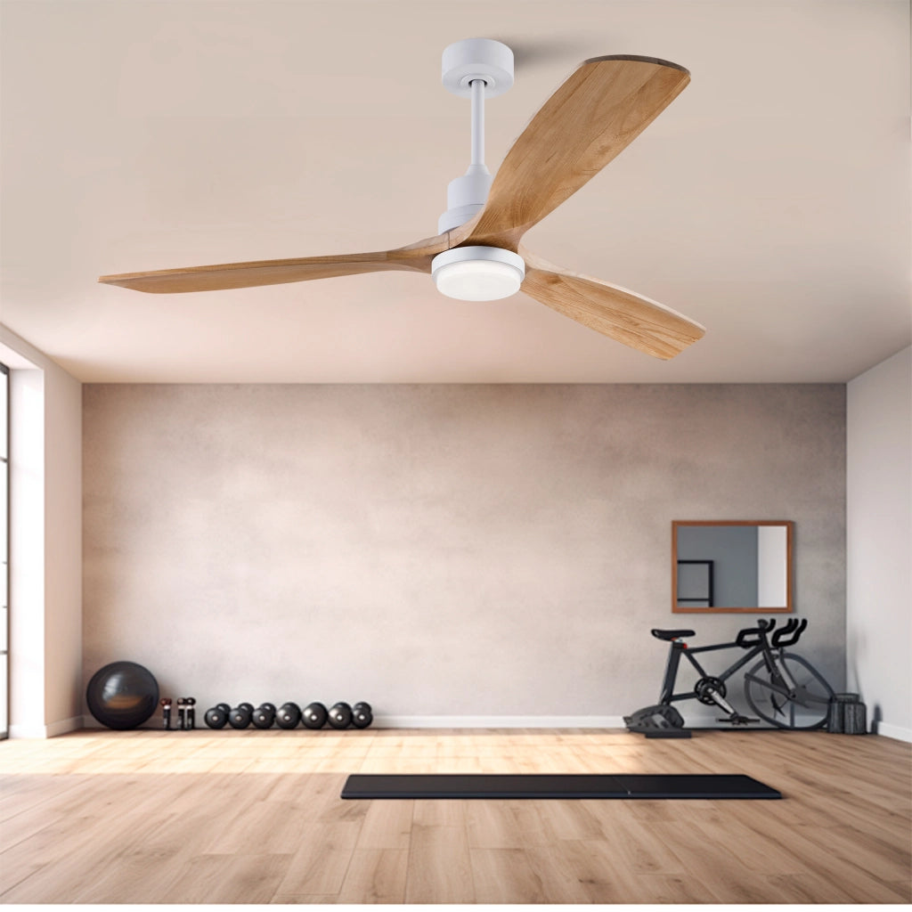 Ventilatore da soffitto 60 pollici ad elica, 3 pale legno massello, 3CCT, motore DC reversibile silenzioso, telecomando 6 velocit¨¤ con memoria