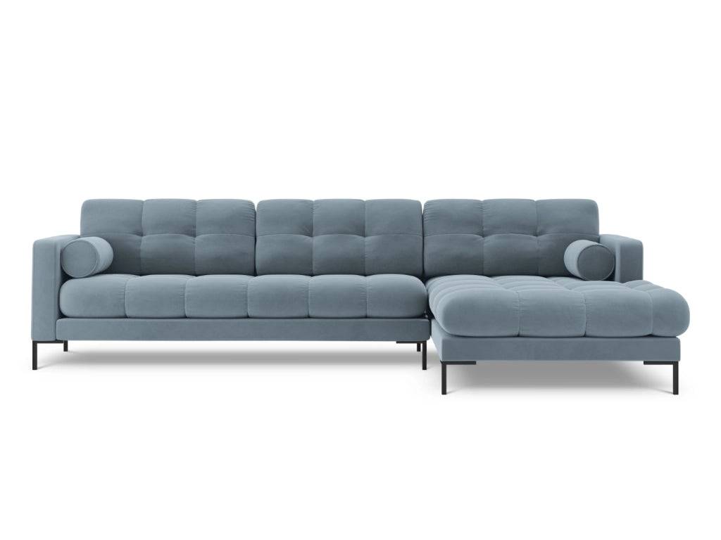Cosmopolitan Design - Divano angolare destro "Bali" 5 posti in velluto azzurro 