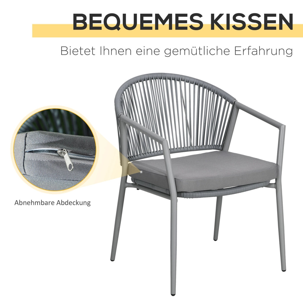 Set Giardino 2 Sedie e Tavolino con Vetro ¨C Zephmum ¨C Polyrattan Grigio