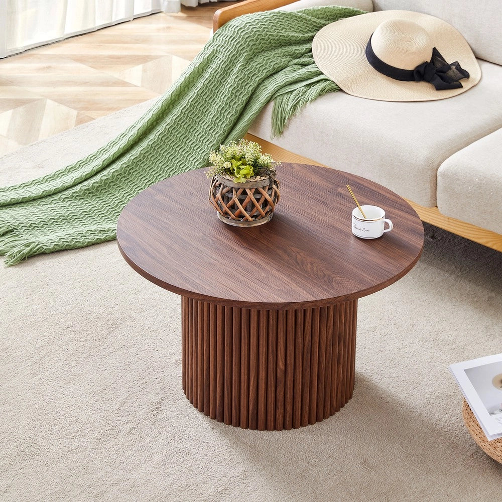 Tavolino da Caff¨¨ Rotondo in MDF ¨C MINIMAL ¨C Noce, Design Gambe in Metallo, ?70 cm