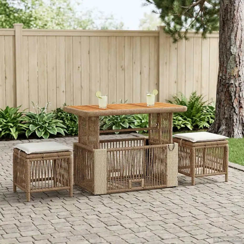 Set da Pranzo per Giardino 4 pcs Beige e Crema polyrattan