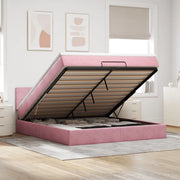 Pouf Letto con Materasso e LED Rosa 180x200cm in Velluto