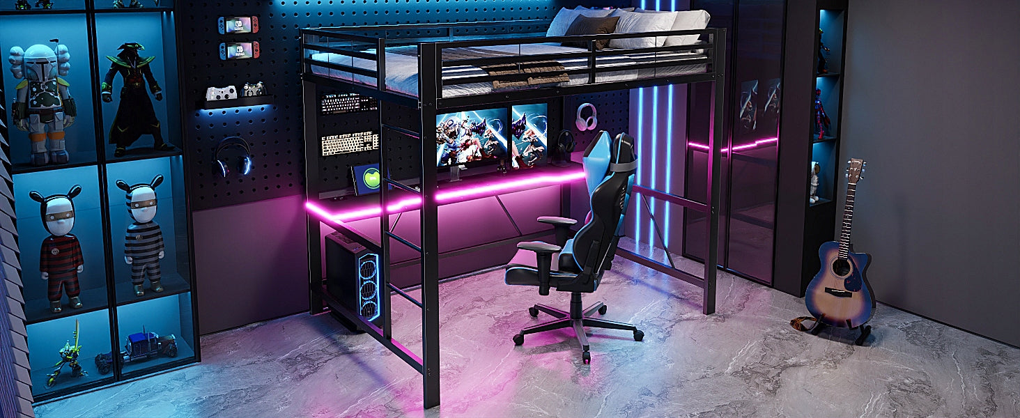 Letto da gaming in metallo - Xylo - 140x200 - Nero - LED USB