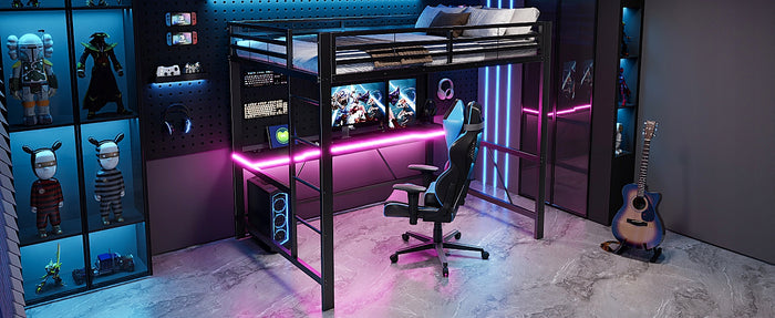 Letto da gaming in metallo - Xylo - 140x200 - Nero - LED USB