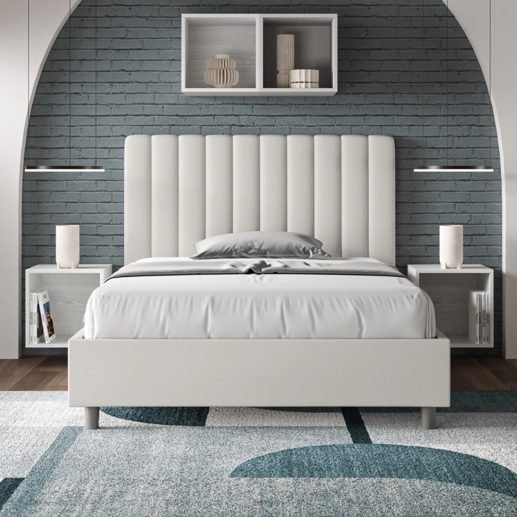 BS COM Letto una piazza e mezza contenitore imbottito 130x190 similpelle bianco