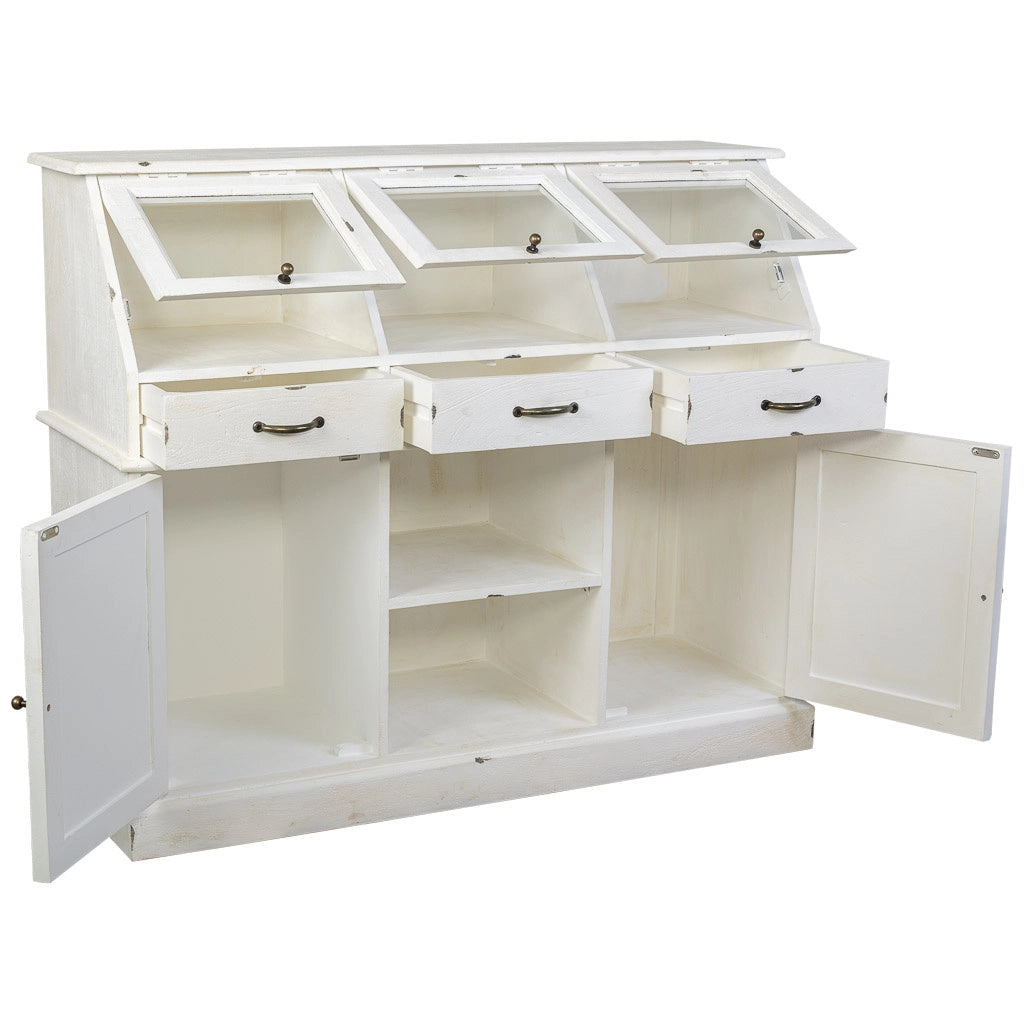 Credenza in legno invecchiato bianco 129x45x106h
