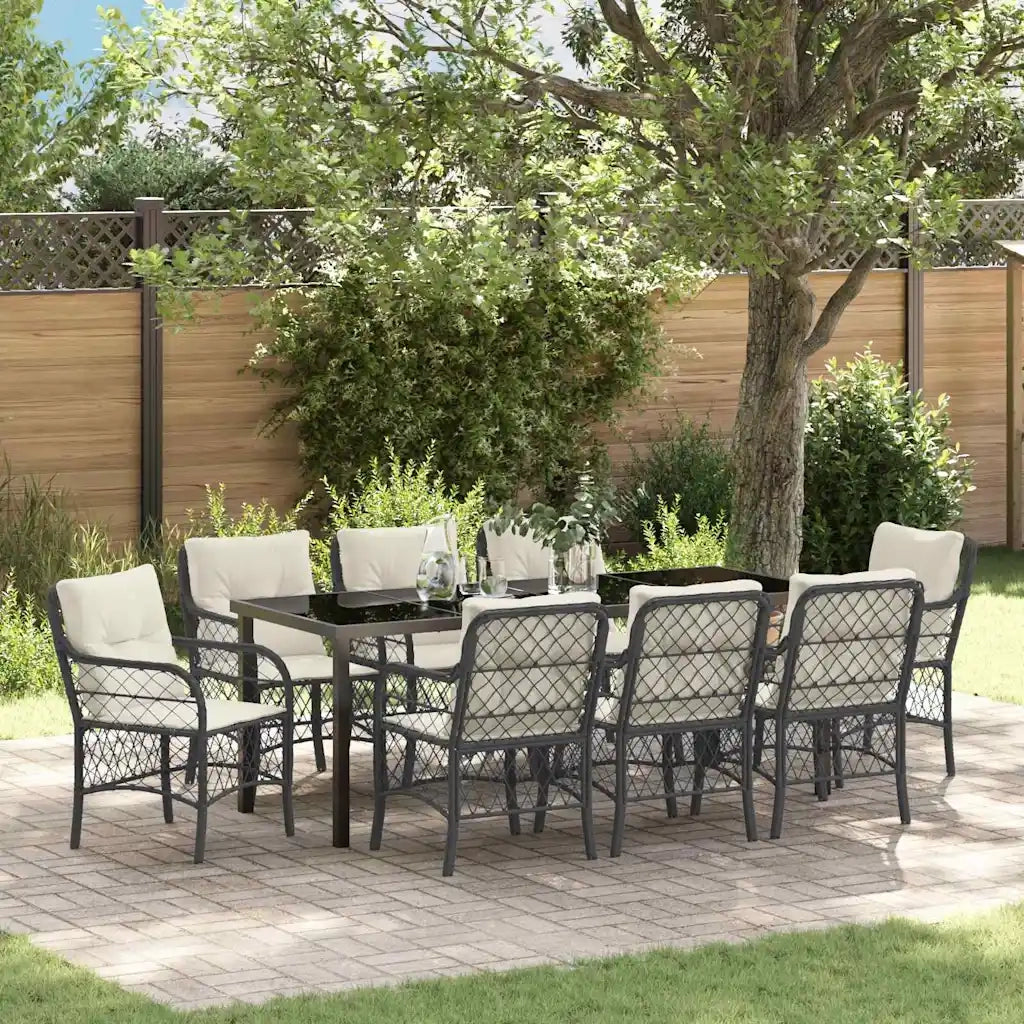 Set da Pranzo per Giardino con cuscino 9 pcs Nero polyrattan 3380203