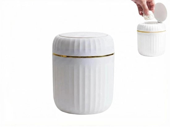 Bacetto per rifiuti 2 Litri - Bacino per spazzatura da ufficio - Bacino per spazzatura da bagno - Mini bacino per spazzatura - Tappo automatico - Progetto compattato 13×13×16 cm