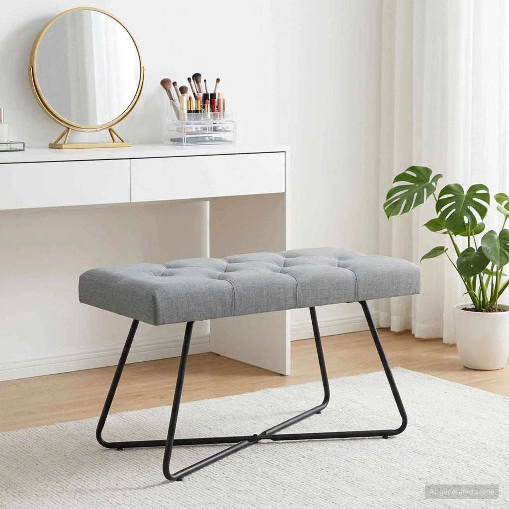 Panchina con bottoni imbottiti Grigio Chiaro 80 x 40 x 46 cm 42038357