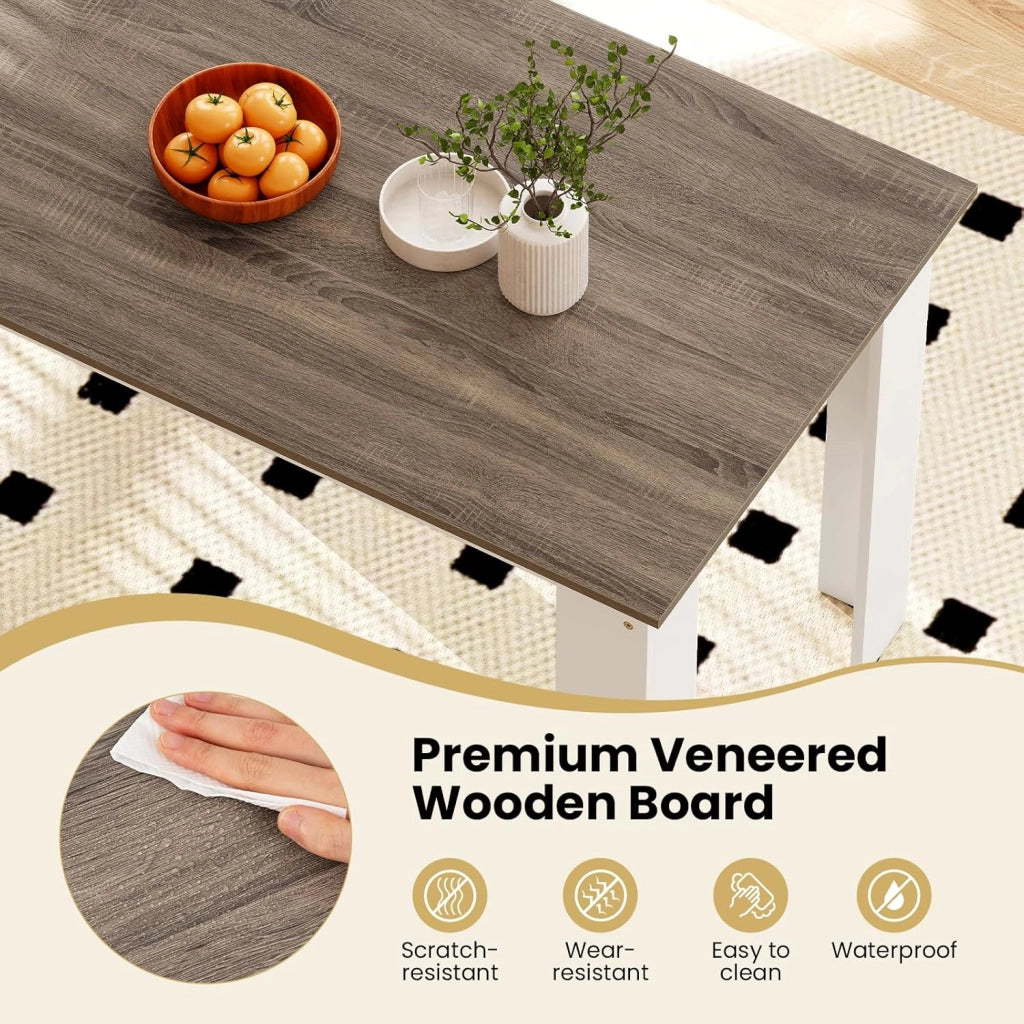 Tavolo da Pranzo Rettangolare in Legno, 120 x 70 cm, per 4-6 Persone, Scrivania per Sala da Pranzo e Cucina, Bianco + Grigio