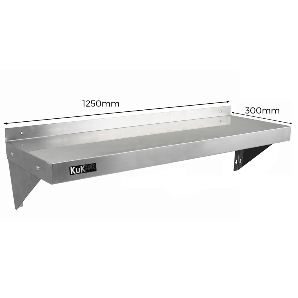 Tavolo da Cucina Commerciale 150cm & 2 Mensola a Muro 125cm in Acciaio Inox